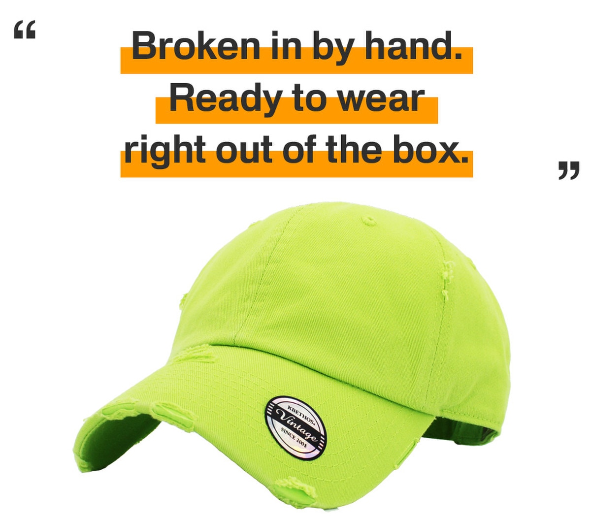 Lime Distressed Vintage Baseball Cap Front Side View